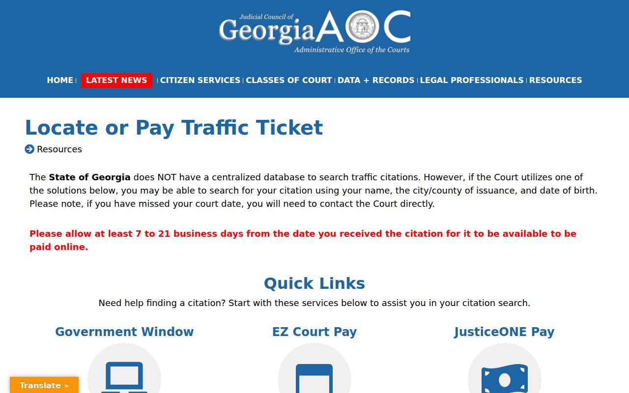 Georgia Courts traffic ticket and missed date guidance