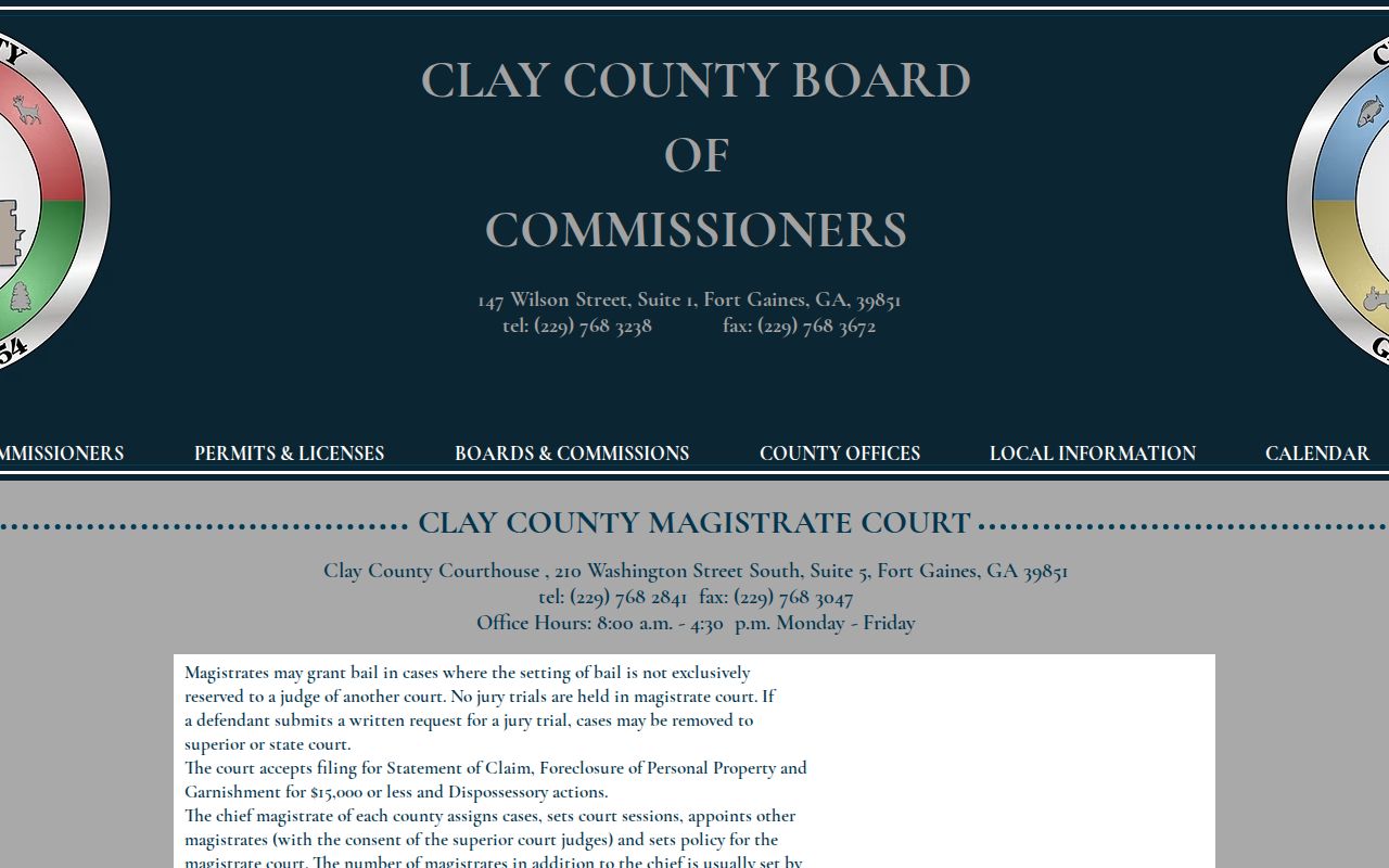 Clay County bench warrant Magistrate Court information